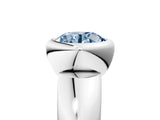 White gold Bezel Set Fancy Blue Round  Solitaire Ring with Wide Band