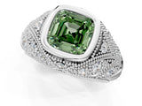 White gold Bezel Set Fancy Green Asscher Cut Diamond Milgrain Band Ring_1