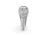 White gold Bezel Set Fancy Green Asscher Cut Diamond Milgrain Band Ring_2