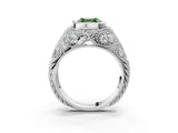 White gold Bezel Set Fancy Green Asscher Cut Diamond Milgrain Band Ring_3