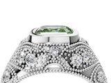 White gold Bezel Set Fancy Green Asscher Cut Diamond Milgrain Band Ring_4