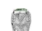 White gold Bezel Set Fancy Green Asscher Cut Diamond Milgrain Band Ring_5