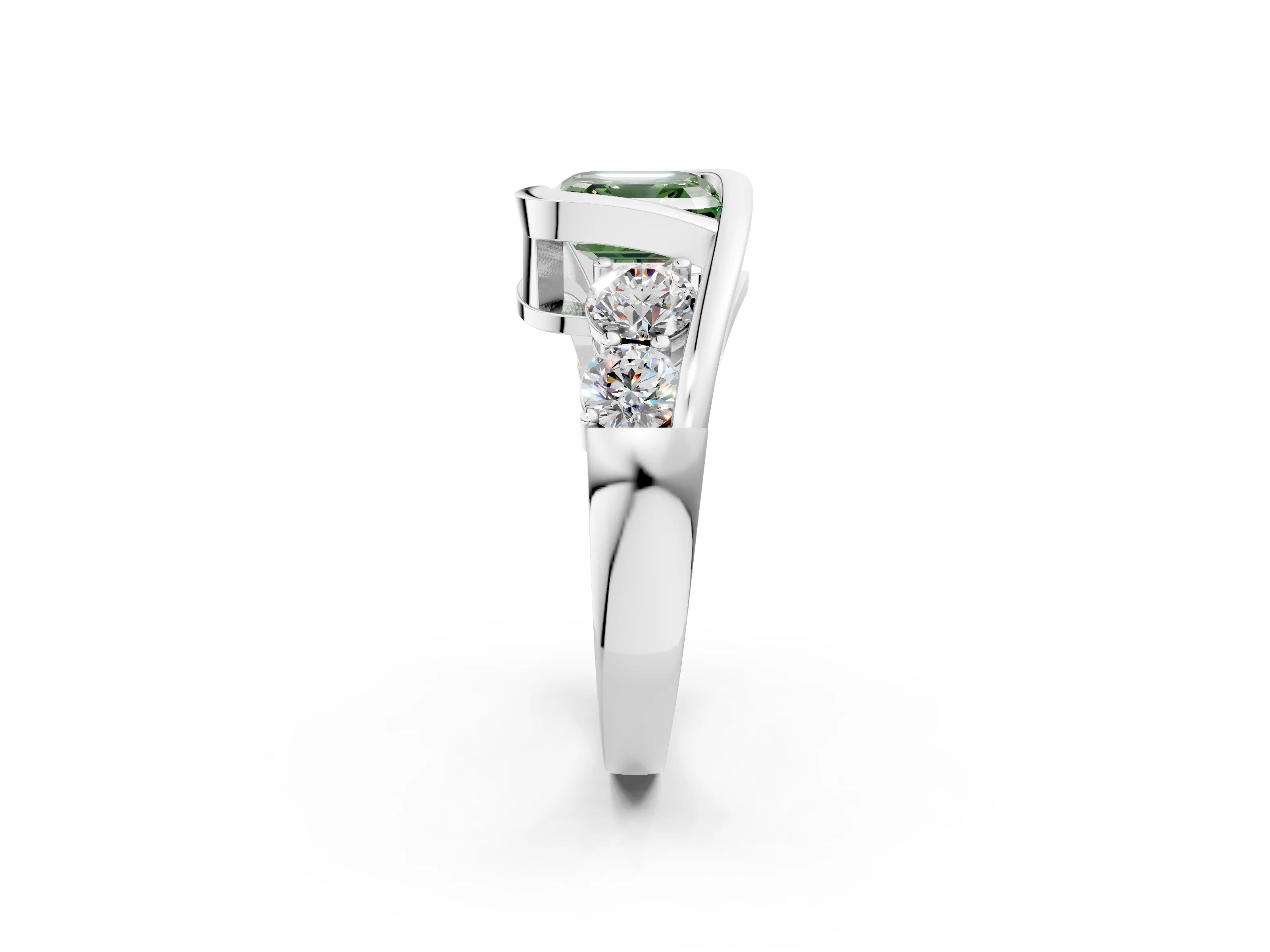 White gold Bezel Set Fancy Green Asscher Cut Diamond Split Shank Ring_2