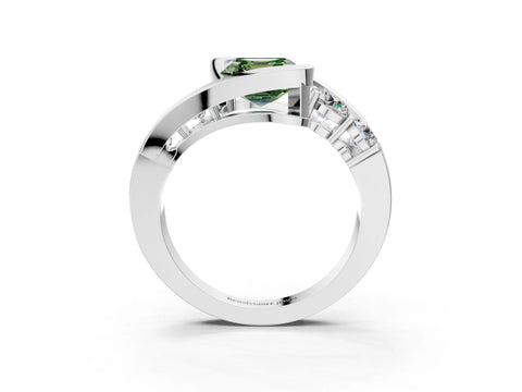 White gold Bezel Set Fancy Green Asscher Cut Diamond Split Shank Ring_3