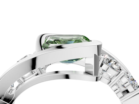 White gold Bezel Set Fancy Green Asscher Cut Diamond Split Shank Ring_4