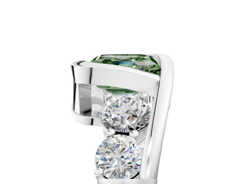 White gold Bezel Set Fancy Green Asscher Cut Diamond Split Shank Ring_5