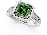 White gold Bezel Set Fancy Green Asscher  Diamond Milgrain Pave Engagement Ring_17