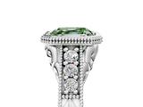 White gold Bezel Set Fancy Green Asscher  Diamond Milgrain Pave Engagement Ring_22