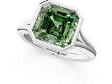 White gold Bezel Set Fancy Green Asscher  Solitaire Diamond Ring with Smooth Band 2