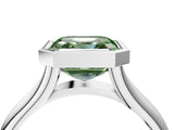 White gold Bezel Set Fancy Green Asscher  Solitaire Diamond Ring with Smooth Band 5