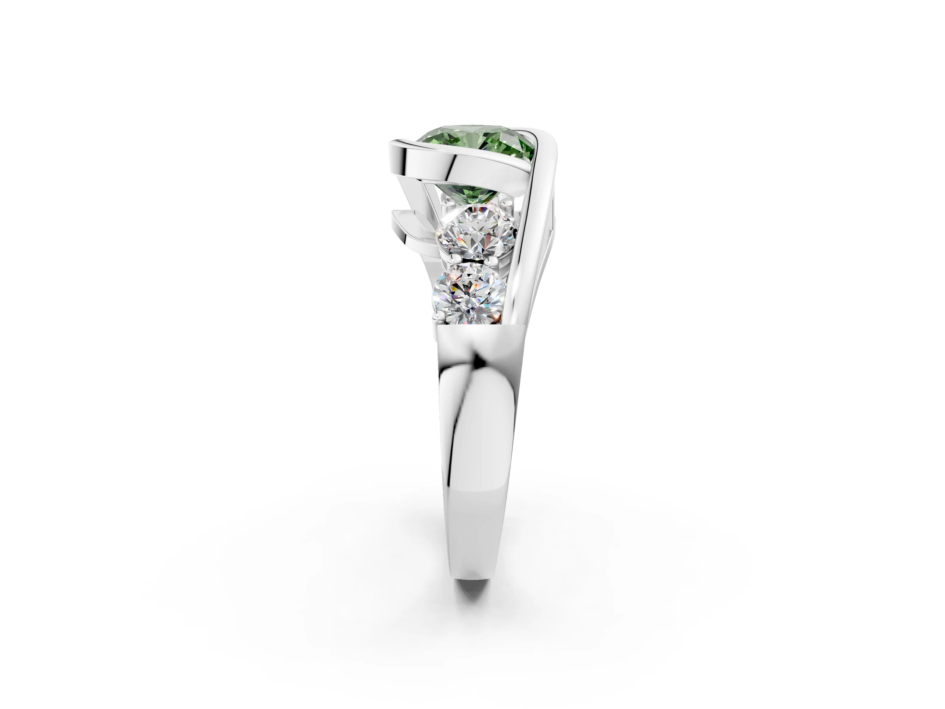 White gold Bezel Set Fancy Green Cushion Cut Diamond Split Shank Ring_14