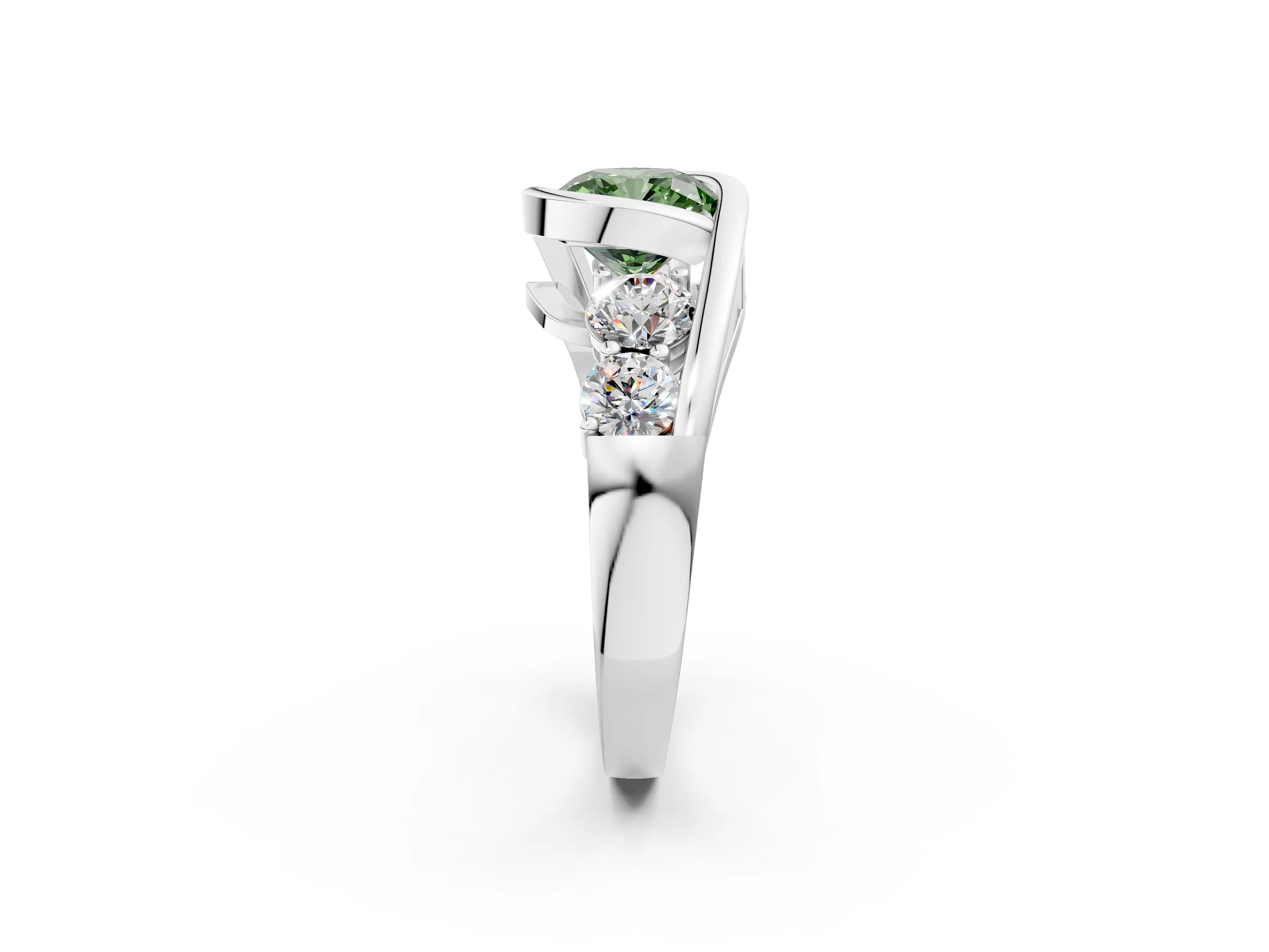 White gold Bezel Set Fancy Green Cushion Cut Diamond Split Shank Ring_2