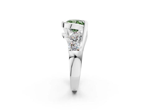White gold Bezel Set Fancy Green Cushion Cut Diamond Split Shank Ring_2