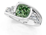 White gold Bezel Set Fancy Green Cushion Cut Diamond Split Shank Ring_31