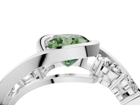 White gold Bezel Set Fancy Green Cushion Cut Diamond Split Shank Ring_4
