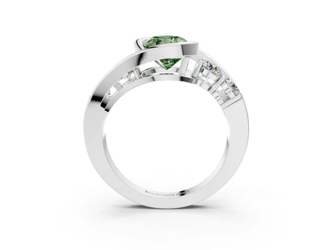 White gold Bezel Set Fancy Green Cushion Cut Diamond Split Shank Ring_51