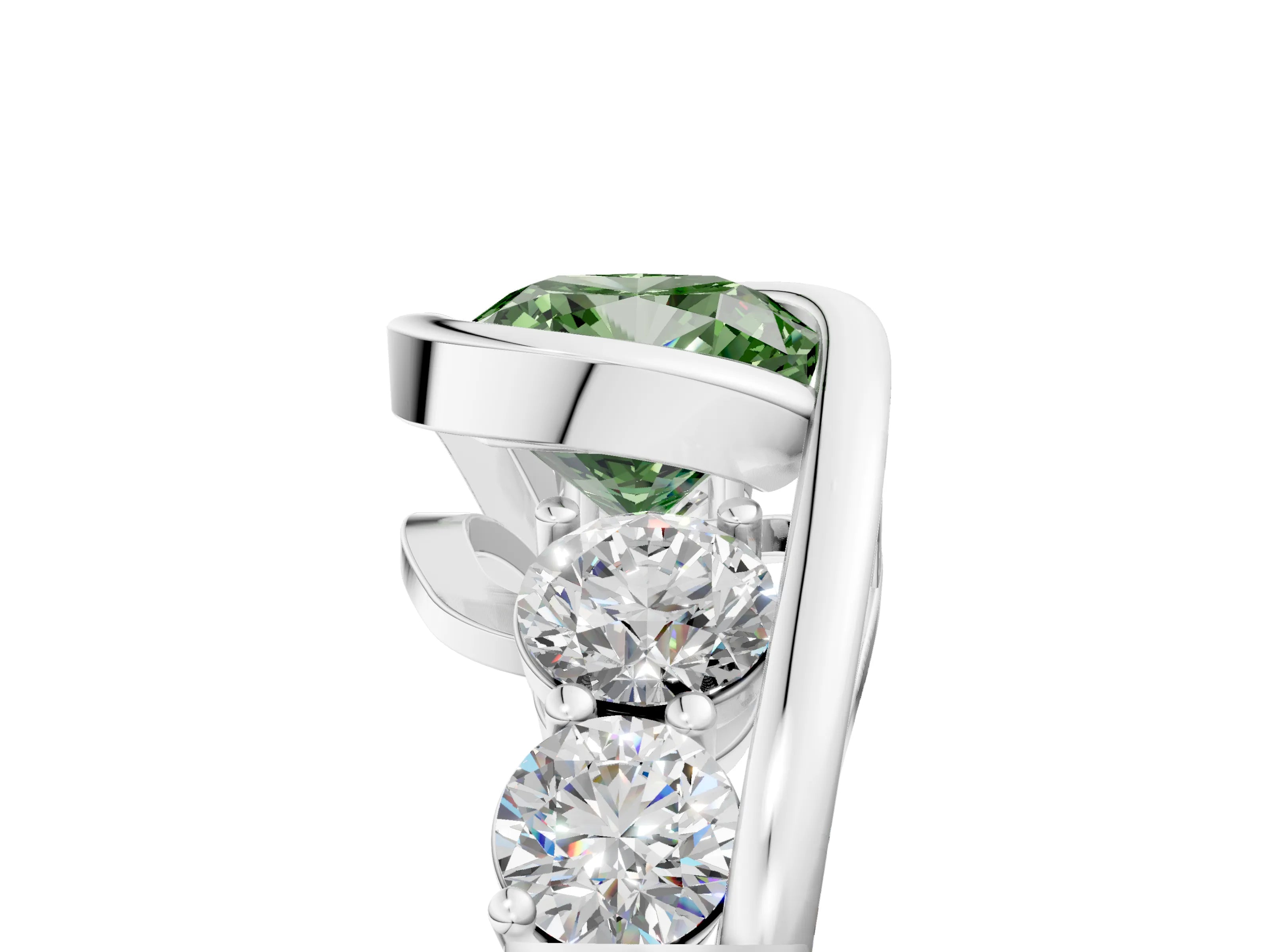 White gold Bezel Set Fancy Green Cushion Cut Diamond Split Shank Ring_5