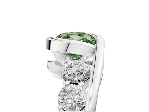 White gold Bezel Set Fancy Green Cushion Cut Diamond Split Shank Ring_5
