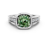 White gold Bezel Set Fancy Green Cushion  Diamond Milgrain Pave Engagement Ring_33