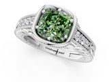 White gold Bezel Set Fancy Green Cushion  Diamond Milgrain Pave Engagement Ring_34