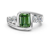 White gold Bezel Set Fancy Green Emerald Cut Diamond Split Shank Ring_18