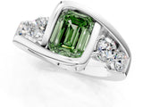 White gold Bezel Set Fancy Green Emerald Cut Diamond Split Shank Ring_19