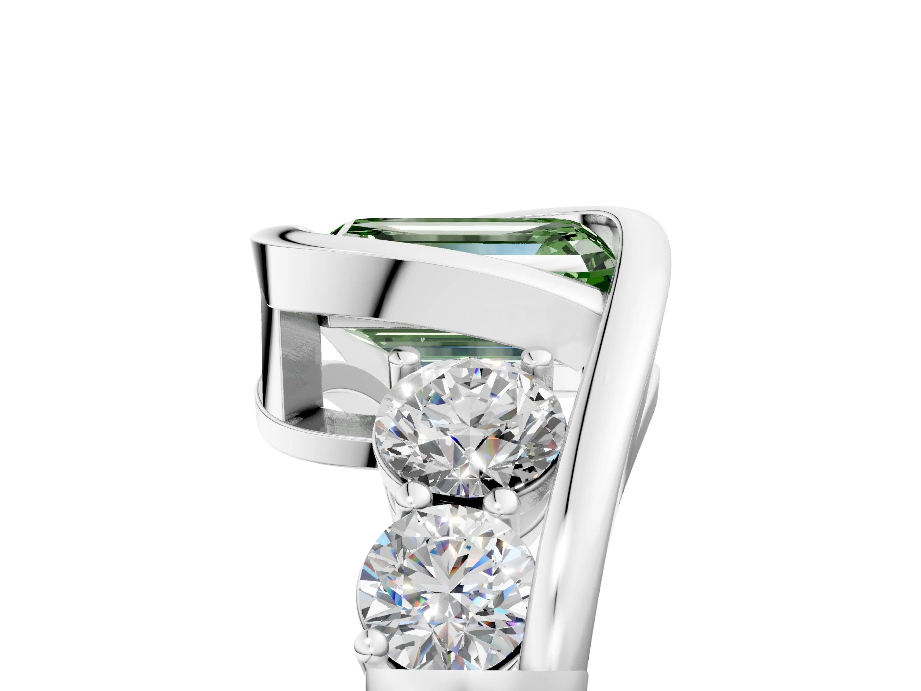 White gold Bezel Set Fancy Green Emerald Cut Diamond Split Shank Ring_29