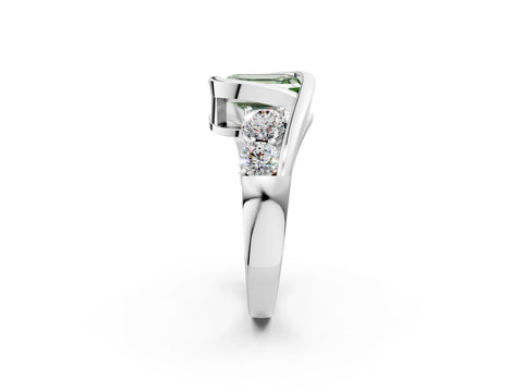 White gold Bezel Set Fancy Green Emerald Cut Diamond Split Shank Ring_2