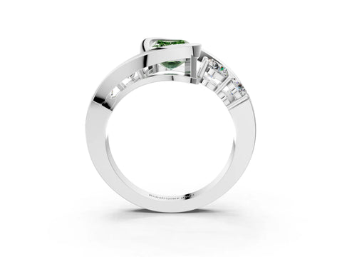 White gold Bezel Set Fancy Green Emerald Cut Diamond Split Shank Ring_3