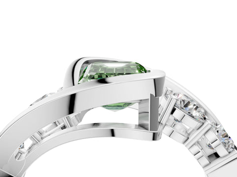 White gold Bezel Set Fancy Green Emerald Cut Diamond Split Shank Ring_4