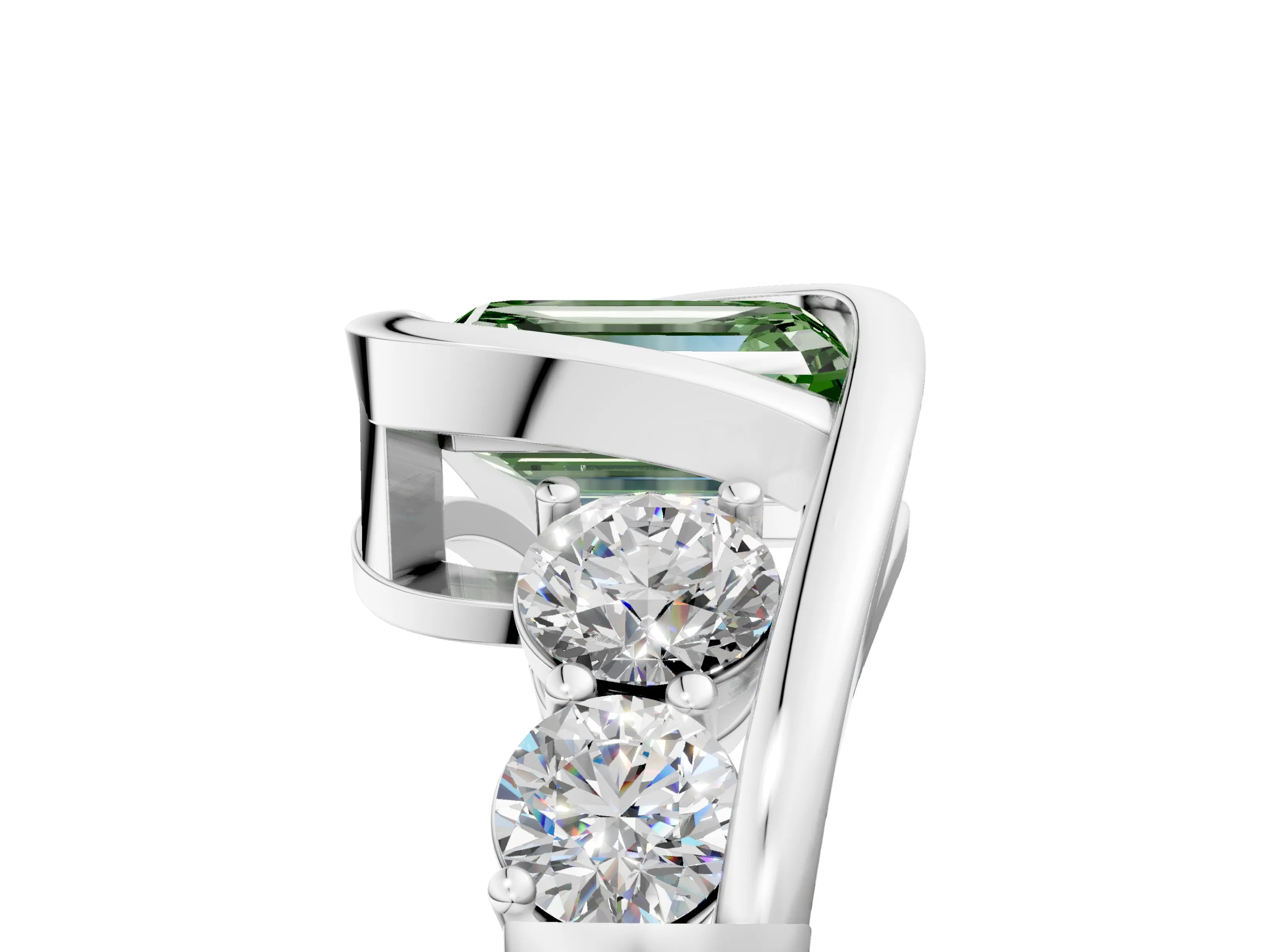 White gold Bezel Set Fancy Green Emerald Cut Diamond Split Shank Ring_5