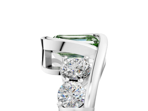 White gold Bezel Set Fancy Green Emerald Cut Diamond Split Shank Ring_5