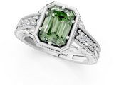 White gold Bezel Set Fancy Green Emerald  Diamond Milgrain Pave Engagement Ring_33