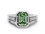 White gold Bezel Set Fancy Green Emerald  Diamond Milgrain Pave Engagement Ring_33