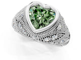 White gold Bezel Set Fancy Green Heart Cut Diamond Milgrain Band Ring_1