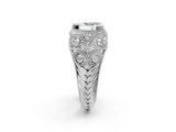 White gold Bezel Set Fancy Green Heart Cut Diamond Milgrain Band Ring_2