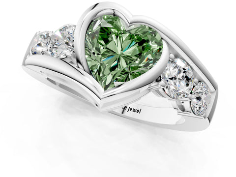 White gold Bezel Set Fancy Green Heart Cut Diamond Split Shank Ring_1