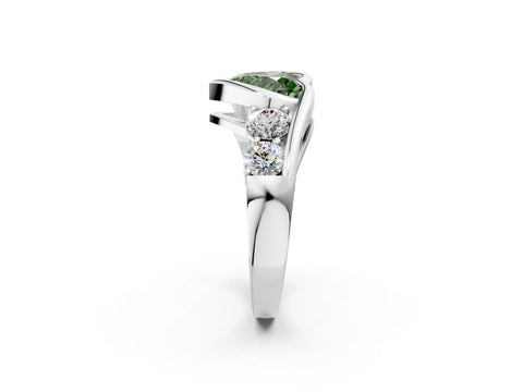 White gold Bezel Set Fancy Green Heart Cut Diamond Split Shank Ring_2