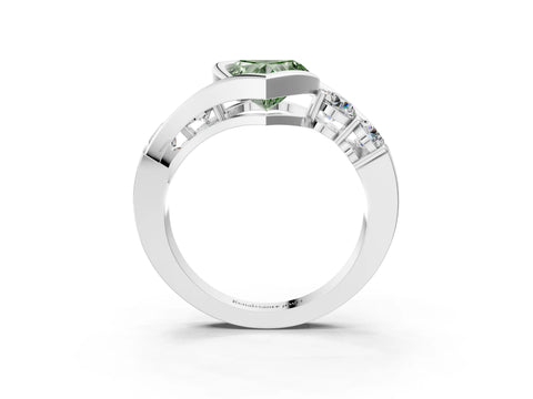 White gold Bezel Set Fancy Green Heart Cut Diamond Split Shank Ring_33