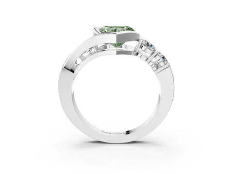 White gold Bezel Set Fancy Green Heart Cut Diamond Split Shank Ring_3