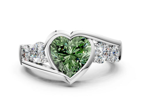 White gold Bezel Set Fancy Green Heart Cut Diamond Split Shank Ring_42