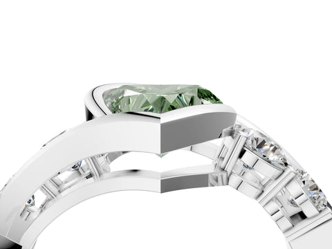 White gold Bezel Set Fancy Green Heart Cut Diamond Split Shank Ring_46