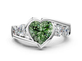White gold Bezel Set Fancy Green Heart Cut Diamond Split Shank Ring_48