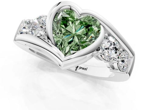 White gold Bezel Set Fancy Green Heart Cut Diamond Split Shank Ring_49