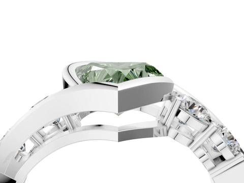White gold Bezel Set Fancy Green Heart Cut Diamond Split Shank Ring_4