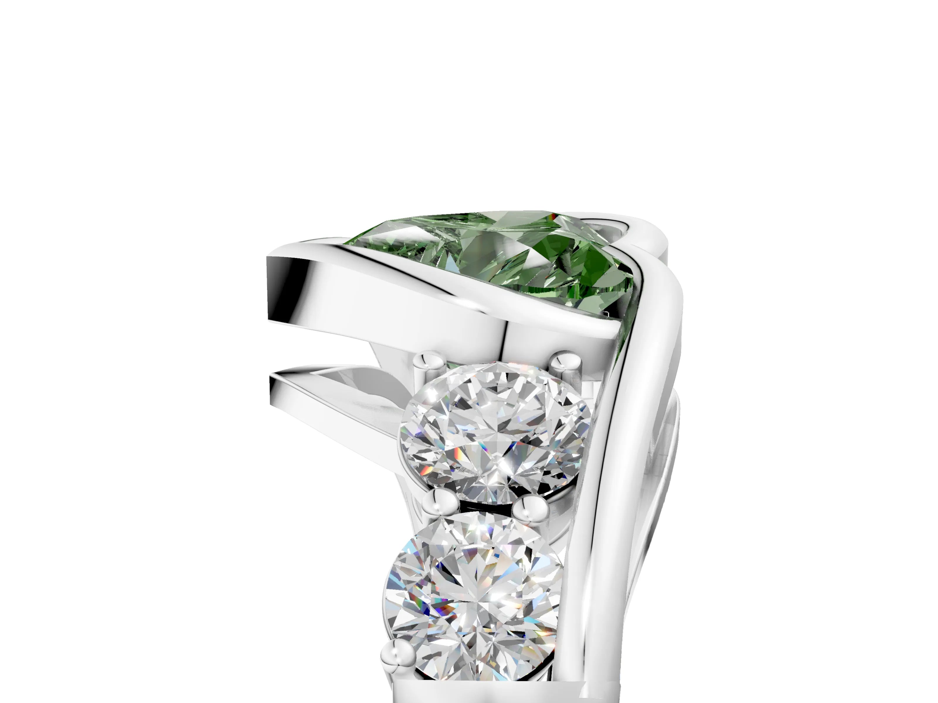 White gold Bezel Set Fancy Green Heart Cut Diamond Split Shank Ring_5