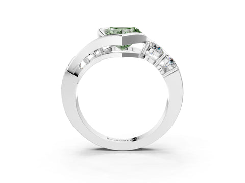 White gold Bezel Set Fancy Green Heart Cut Diamond Split Shank Ring_51
