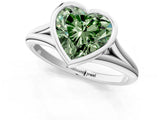 White gold Bezel Set Fancy Green Heart  Cut Solitaire Ring with Tapered Band 2