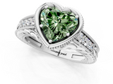 White gold Bezel Set Fancy Green Heart  Diamond Milgrain Pave Engagement Ring_1