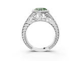 White gold Bezel Set Fancy Green Heart  Diamond Milgrain Pave Engagement Ring_3